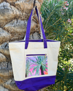 Canvas Tote with my latest painting from the Palm Sunrise Collection